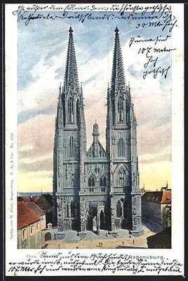 Regensburg, Frontansicht des Doms, Ansichtskarte 