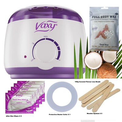 Wachswärmer Topf 100g Kokoswachs Bohnen 5 Sticks & Tücher Haarentfernung Wachsset