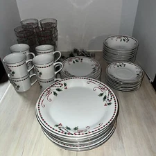 8 Piece Set Christmas Home Essentials “Tartan Ribbon”  Gold Trim Complete Set