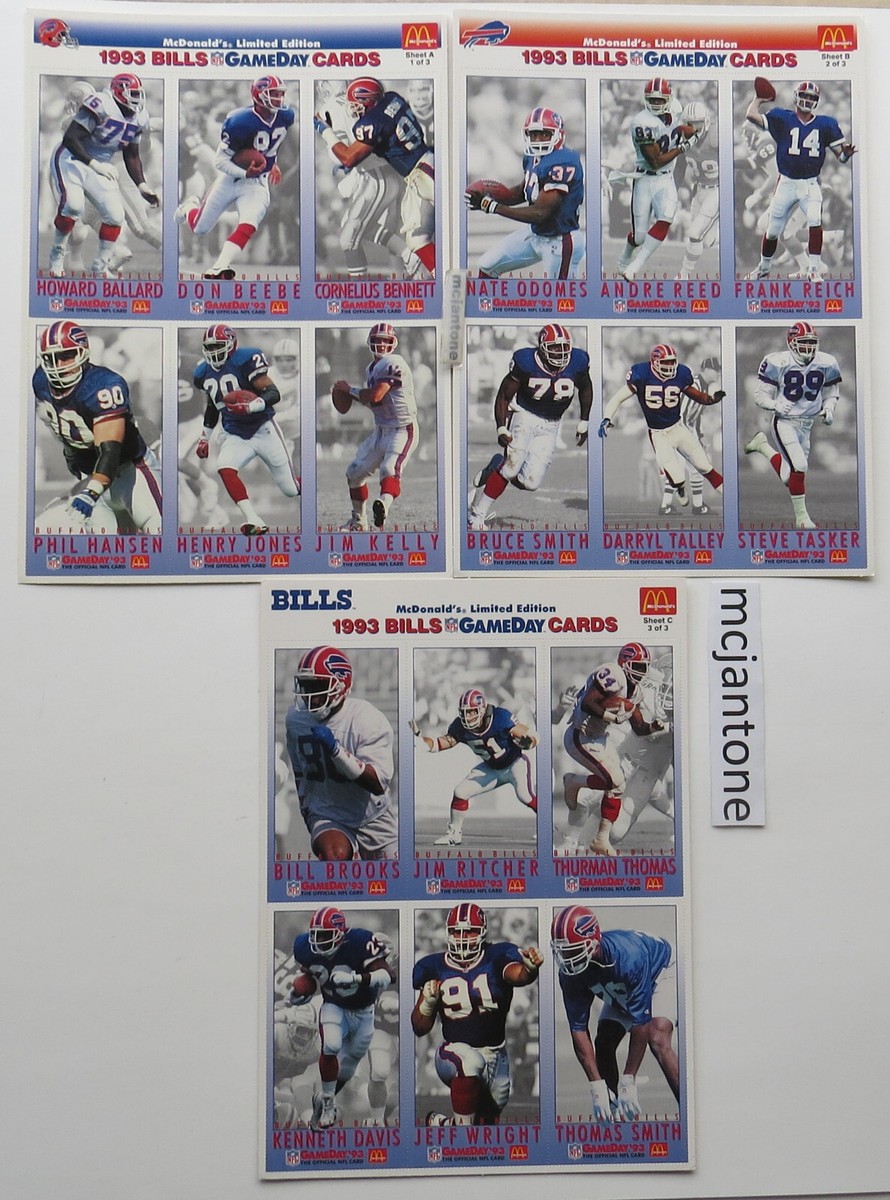 McDonald's 1993 NFL GAMEDAY TRADING CARDS Football 3 Sheet Set