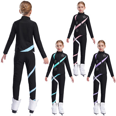Kids Girls Sportswear Stand Collar Tracksuit Zipper Outerwear With Pants Yoga