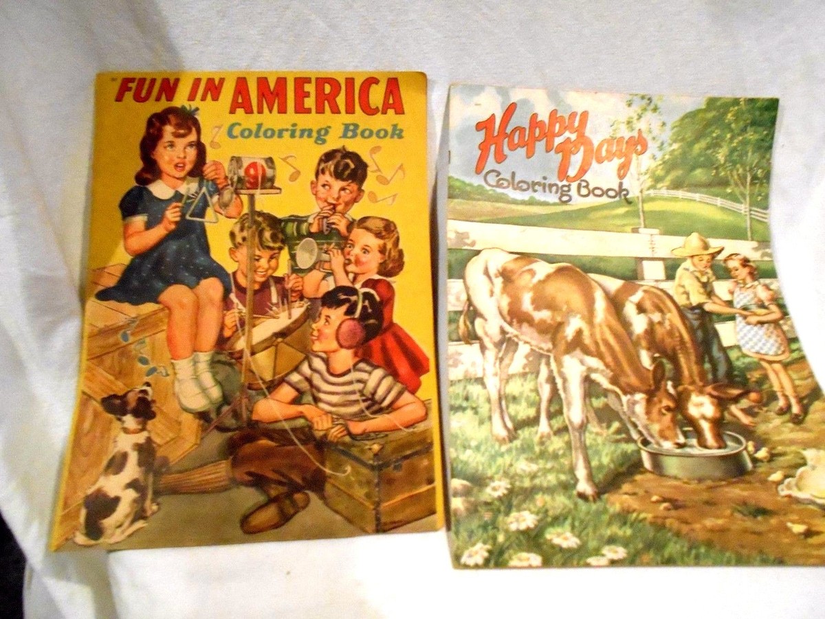 アメリカン雑貨 ビンテージ(訳あり) 1940年代 USA 塗り絵 2冊 2-1941 Coloring Books Fun in America & Happy Days | eBay