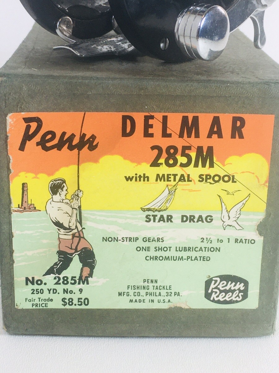 Vintage Penn Delmar 285 Saltwater Fishing Reel in Original Box 285M 250yd  No. 9