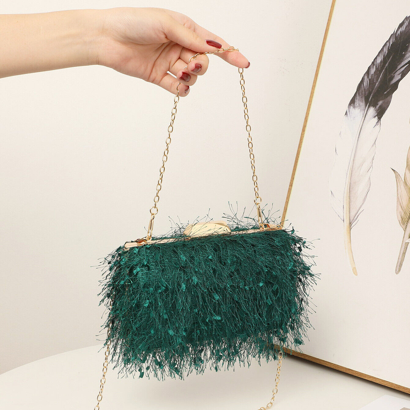 Bolso de Cena para Damas Lujo Borla Bolso de Peluche Boda Fiesta Cena Bolso de Mano Damas