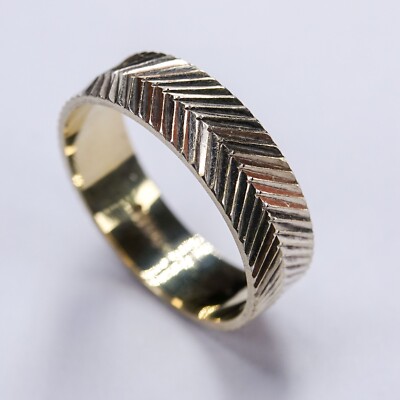 Vintage massiver Silber Gold gewaschener Chevron Bandring Retro Unisex Glitzer UK Q/US 8