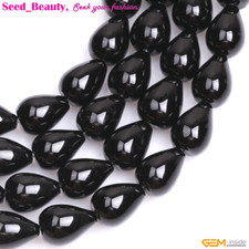Drop Natural Black Agate Gemstone Loose Beads For Women Jewelry Making 15"