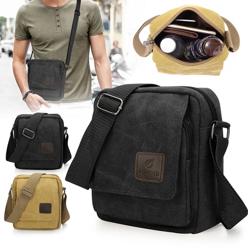 Men's Canvas Crossbody Bag Messenger Shoulder Sling Pack School Satchel