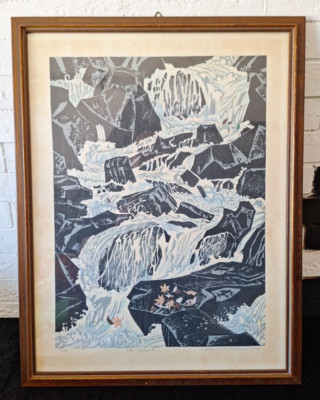 Fumio Kitaoka, Torrent, Holzblockdruck, 1973, Signiert