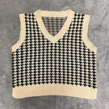 Black and Cream Checkered Knitted Sweater Vest