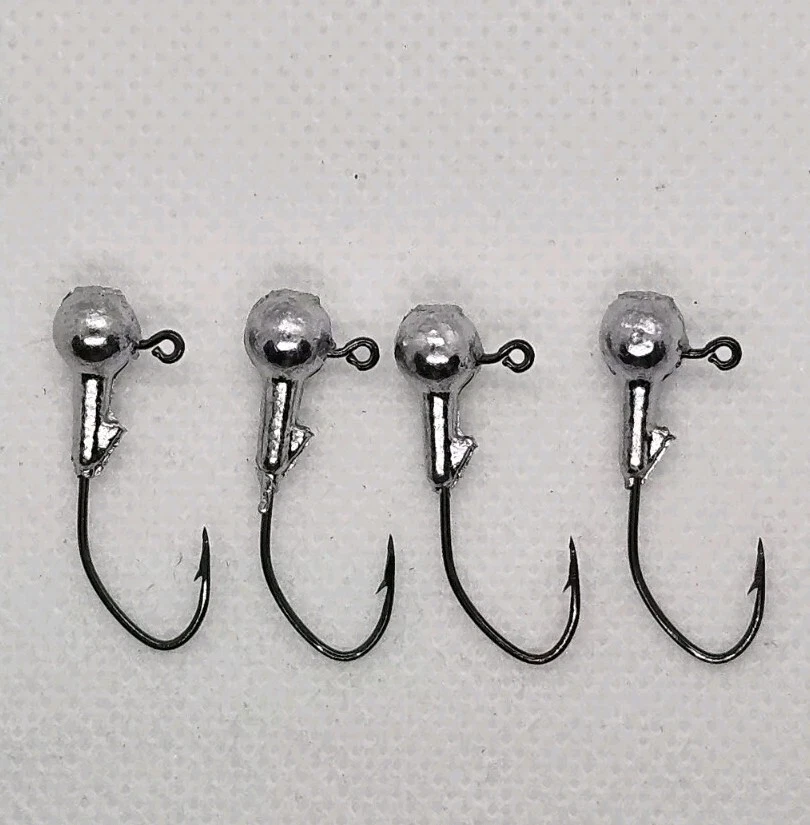 EAGLE CLAW 100 pcs 1/16 OZ ROUND JIG HEADS NO COLLAR #4 BLACK SICKLE HOOK UNPAINTED