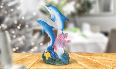 Dolphins Swimming Around Coral 5''H Figurine Ornament Home Decor Unique Gift