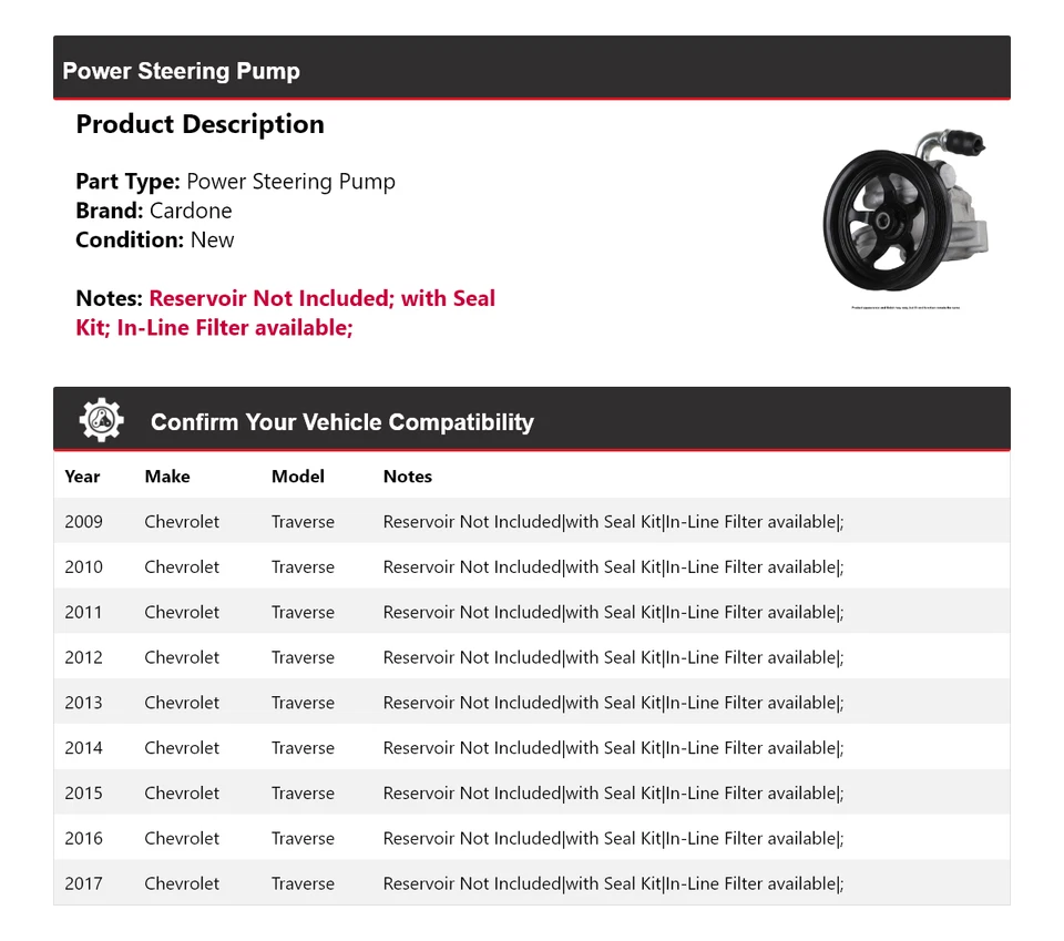 Bomba de dirección asistida Cardone para Chevrolet Traverse 2009-2017 2010 2011 2012 2013 Foto 2 de 4
