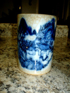 Antique Chinese Blue and White Brush Pot