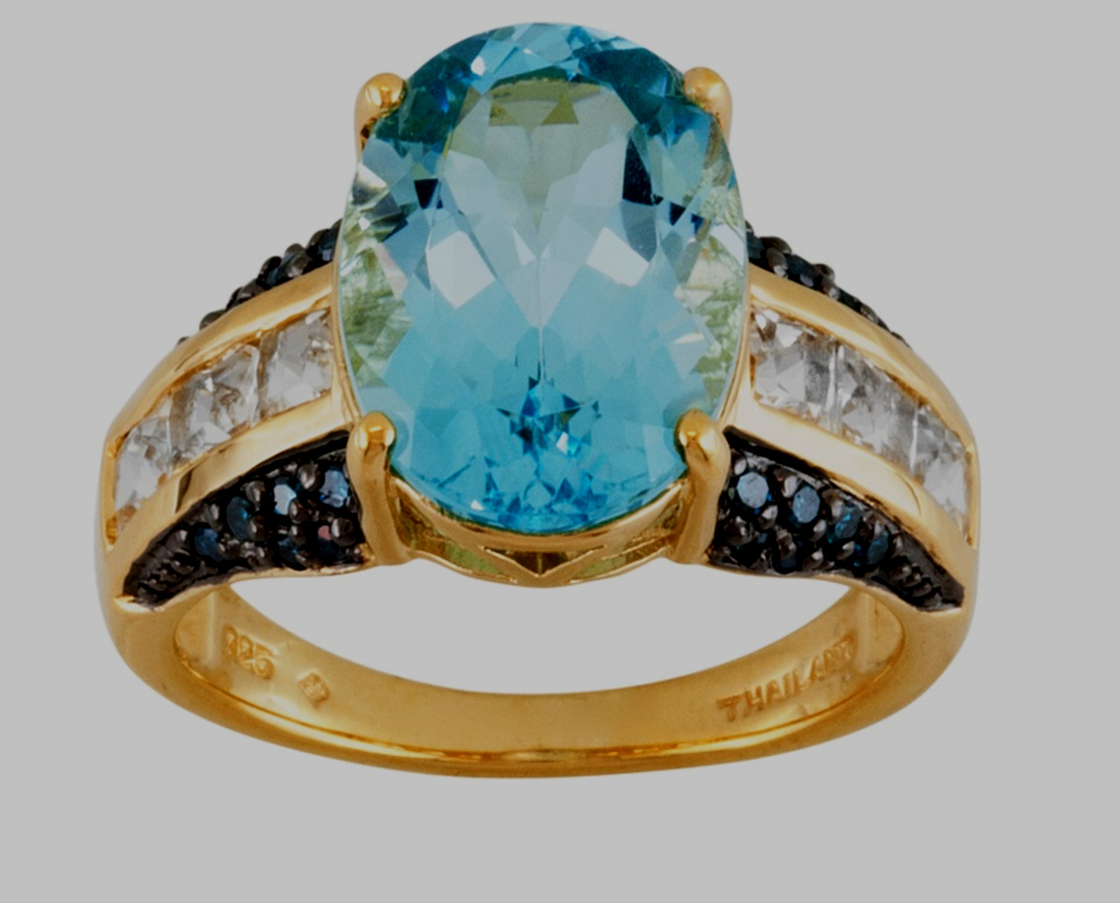 770CTW GLACIER TOPAZ BLUE DIAMONDWHITE TOPAZ 18K GOLD OVER SILVER RING 9 15090₽
