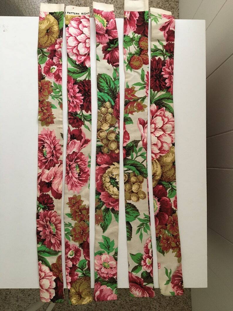 Lot De 10 Panneaux Rideaux Floraux 1940/50 - Tissu Mélangé, Pinces, Design MCM