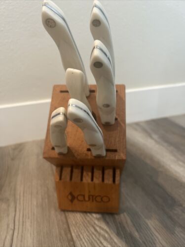 Cutco Knife Block Honey Oak Wood Finish - Made in USA +6 Pearl Handle Knives - Picture 1 of 12