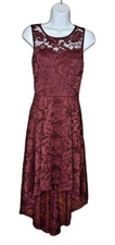 MUADRESS Sleeveless Floral Lace Hi Lo Dress Burgundy Red Womens Small Cocktail