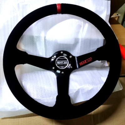 350mm Suede Leather Deep Dish Steering Wheel Fit for MOMO hub SPC Drifting Red S