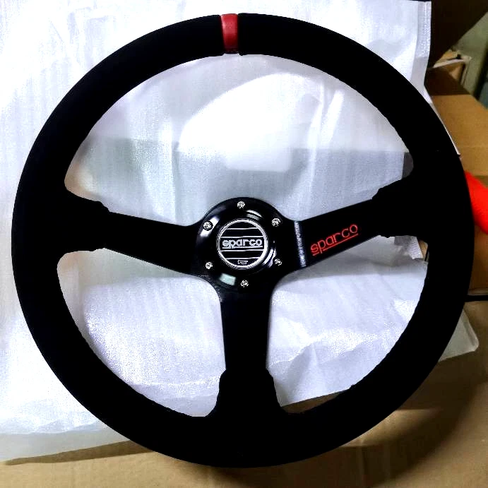 350mm Suede Leather Deep Dish Steering Wheel Fit for MOMO hub SPC Drifting Red S - Image 3 of 4