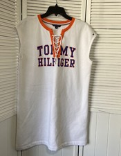 Tommy Hilfiger Womens M Spellout Sleeveless Varsity T-Shirt Dress White S