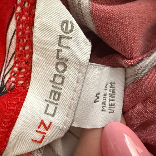 Liz Claiborne Red Leaf Print Pleated Short Sleeve Blouse Size Medium - Picture 4 of 5