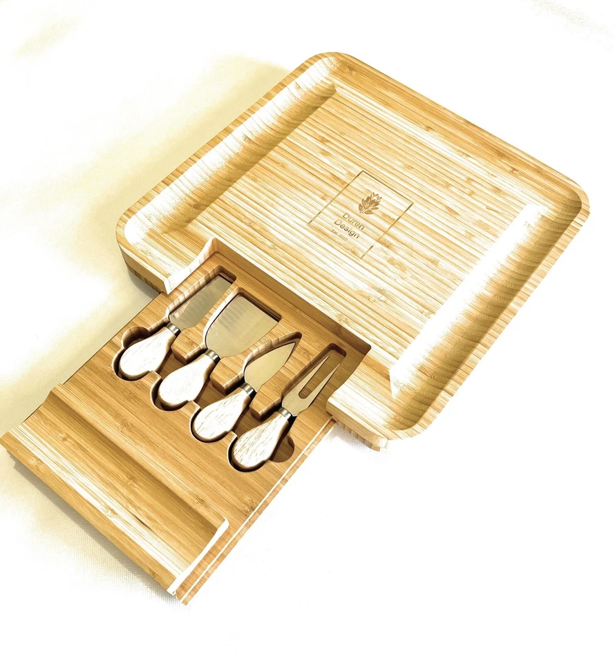 Juego de regalo de tabla de queso charcutería de bambú cuchillos de queso de acero inoxidable cuchillo de 4 piezas Foto 2 de 4