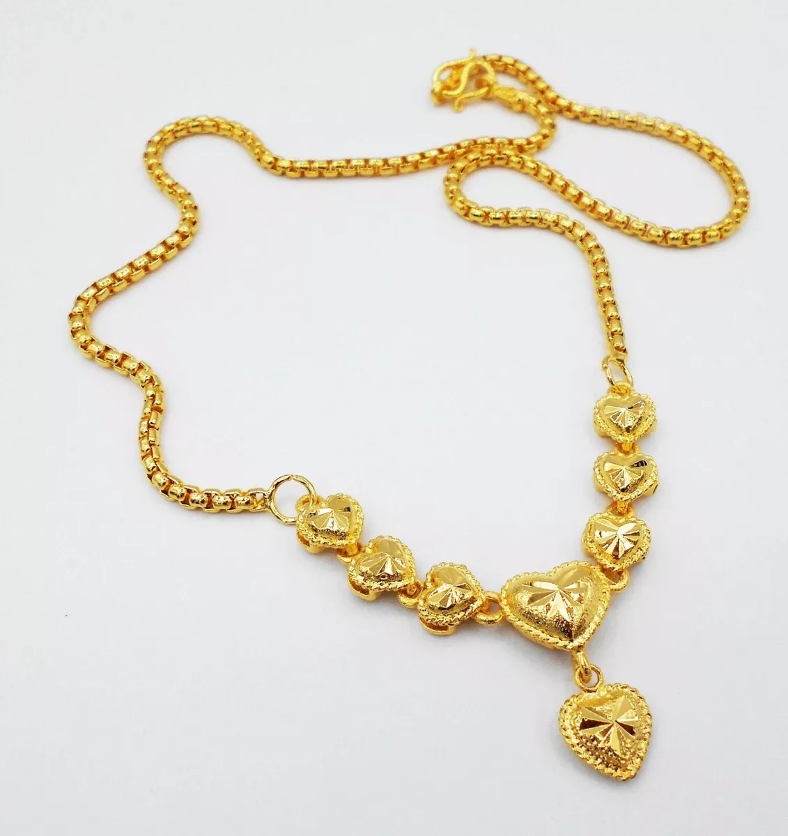 Hearts 22K 23K 24K THAI BAHT YELLOW GP GOLD NECKLACE Jewelry Women