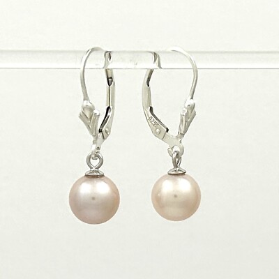 Ohrringe Sterlingsilber 8 8,5 mm rosa Perlen Fleur de Lis Leverback