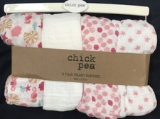 Chick Pea 4 Pack Muslin Blankets Swaddle Seashells Sea Stars Sz 36 x 40 NWT