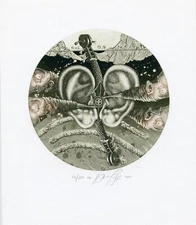 Music, Surrealistic Numbered Art Print Etching Ex libris by Juri Jakovenko