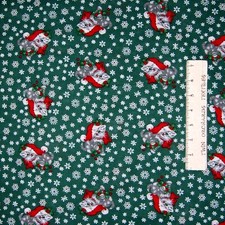 Christmas Fabric - Vintage Repro Gray Kitten Snowflake Santa Cap - Cotton YARD