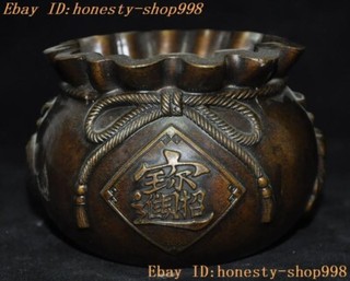 3.8'' Marked China bronze wealth lucky Blessing bag statue Incense burner censer
