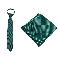 Men's Hunter Green Dot Zipper Necktie Pocket Square Set Weddings Formals Proms