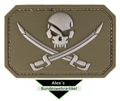 MIL-TEC Patch Klettpatch Aufnäher Skull 3D PVC Totenkopf/Schwert Klettabzeichen oliv