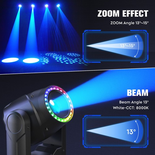 Luce testa mobile LED con striscia luminosa RGBW 180W fascio DMX Gobo DJ palco Halloween - Foto 4 di 14