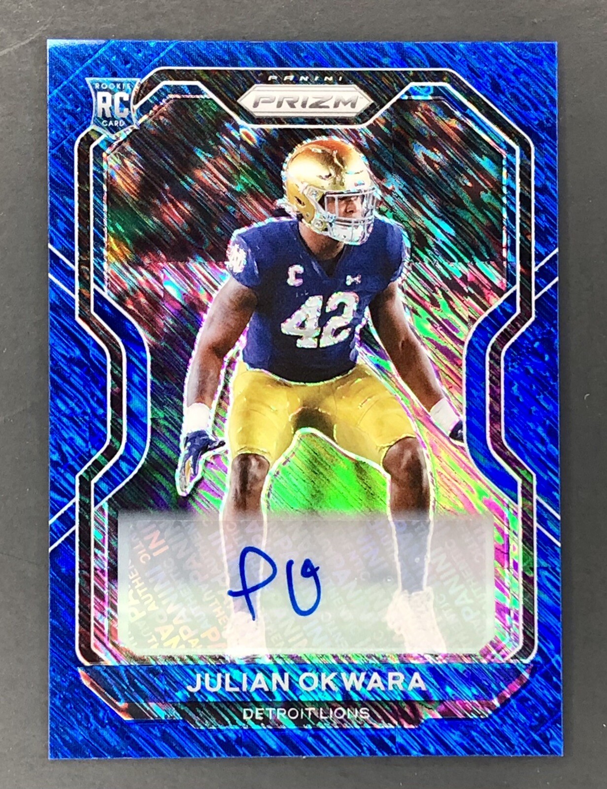 Julian Okwara Panini Prizm #361 Autograph-Blue Shimmer