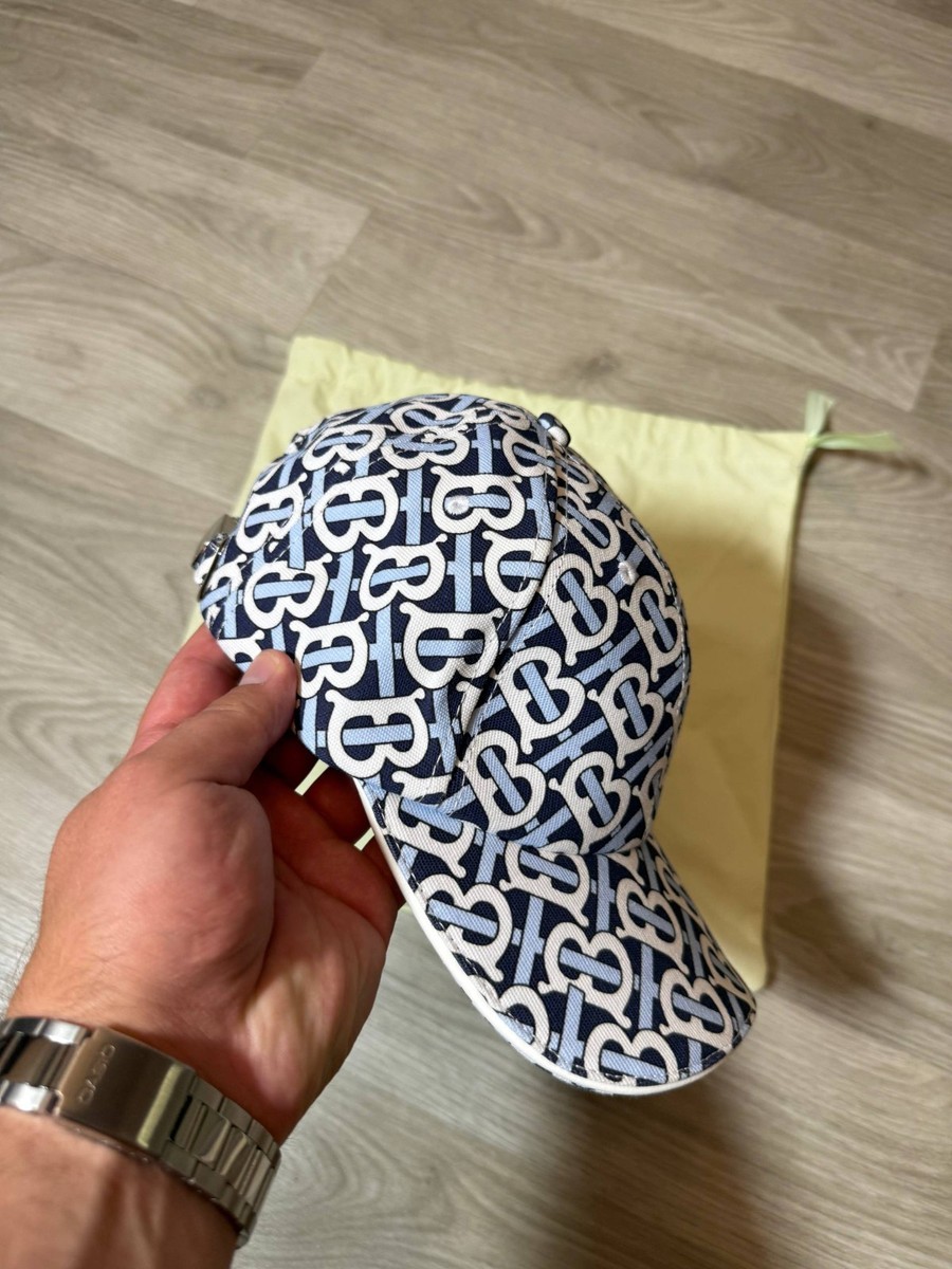 Burberry Baseball Cap Monogram TB Blue and White Hat | eBay
