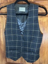 Vintage Miss Pendleton Windowpane Plaid Wool Vest Small Navy Tan Preppy Academia