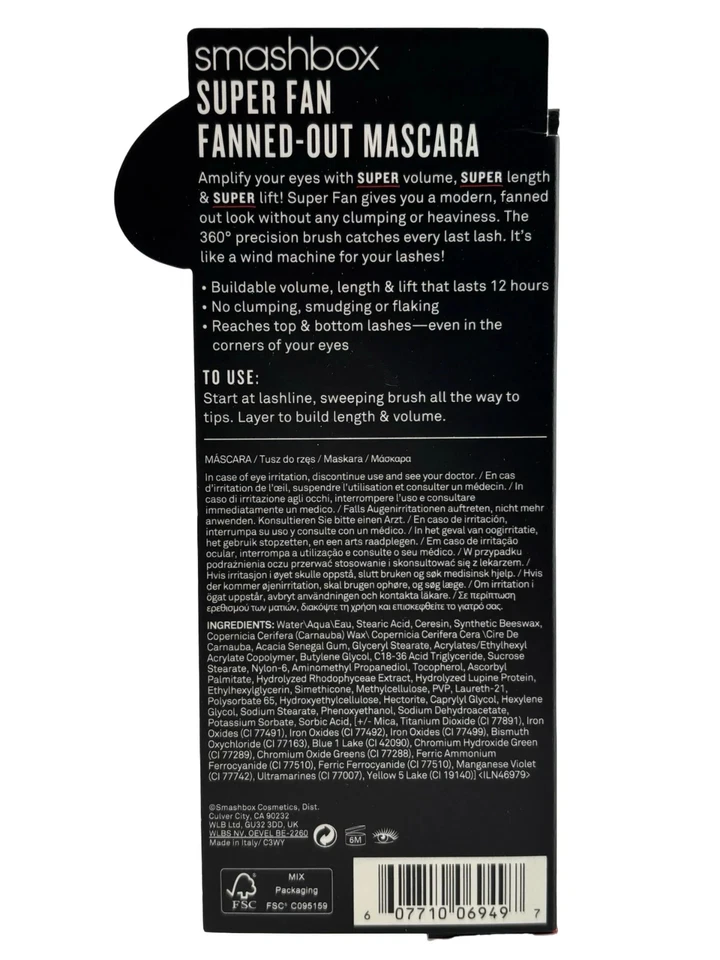 SMASHBOX SUPER FAN FANNED -OUT MASCARA FALSE LASH LOOK BLACK 0.33 OZ NEW - Image 2 of 4