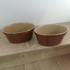 2 Pearsons Individual Small Oval Deep Pie Dishes 13x10x6cm Brown Vintage England