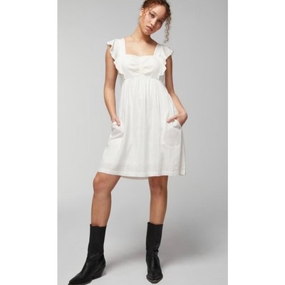 Soma WKND Padded Bra Jacquard Flutter Sleeve White Cottagecore Mini Dress NWT