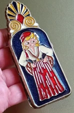 Vtg Art Deco Paper Holder Clip Greek 50s Souvenir Enamel Brass Paperweight MINT