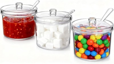 Acrylic Set of 3 Condiment Container Seasoning Box Spice Container with