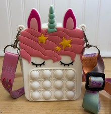 Unicorn Pop It Crossbody Purse Kids Fidget Bag Silicone Rainbow Strap Cute