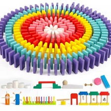 Dominoes Set 600 PCS Wooden Building Blocks 6 Colors - Includes 26 Add-on Blocks