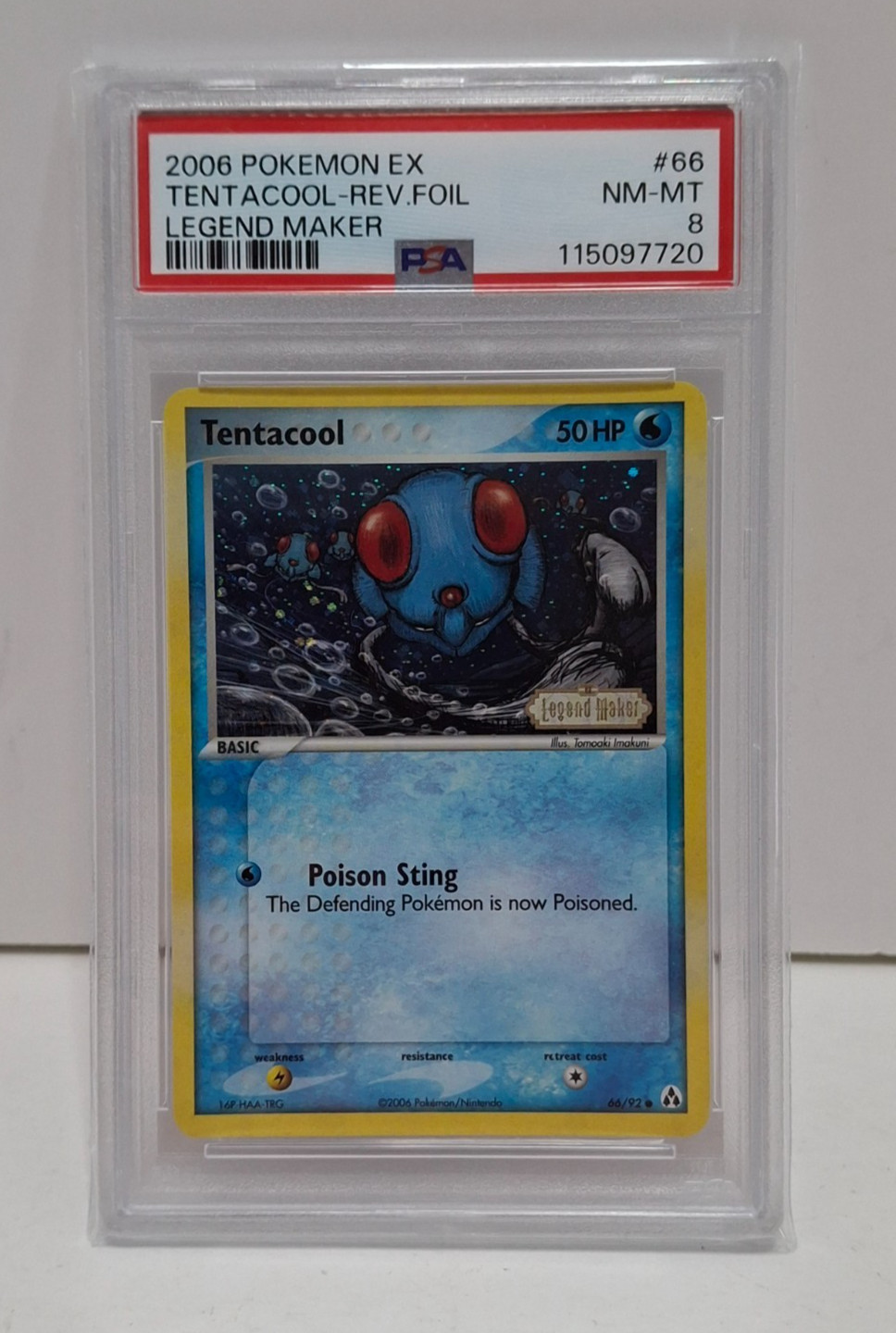 Pokemon Card Tentacool 66/92 Reverse Holo Legend Maker PSA 8