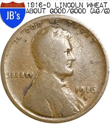 1916-D Lincoln Wheat Cent Penny 1c - About Good/Good (AG/G)