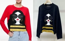 Women Alice + Olivia Staceface Wool Sweater Pullover Sweater Top
