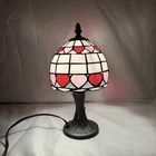 Vintage Small Tiffany Style Stained Slag Glass Lamp Metal Base 12”