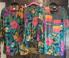 3 Pc Vtg Carole Little CL Abstract Floral Blouse Skirt Jacket Set Sz 14